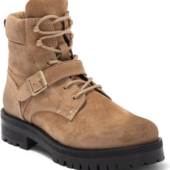 ALLSAINTS Paulina Suede Moto Buckle Boot in Desert